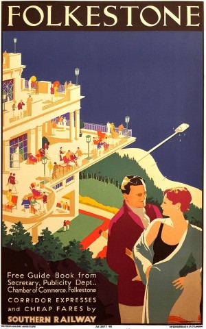 English Art Deco Period Travel Poster for Folkestone by Danvers 1934